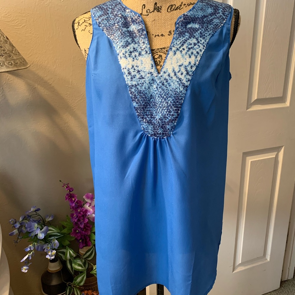 NEW - Blue V-neck Embellished Blouse - Small